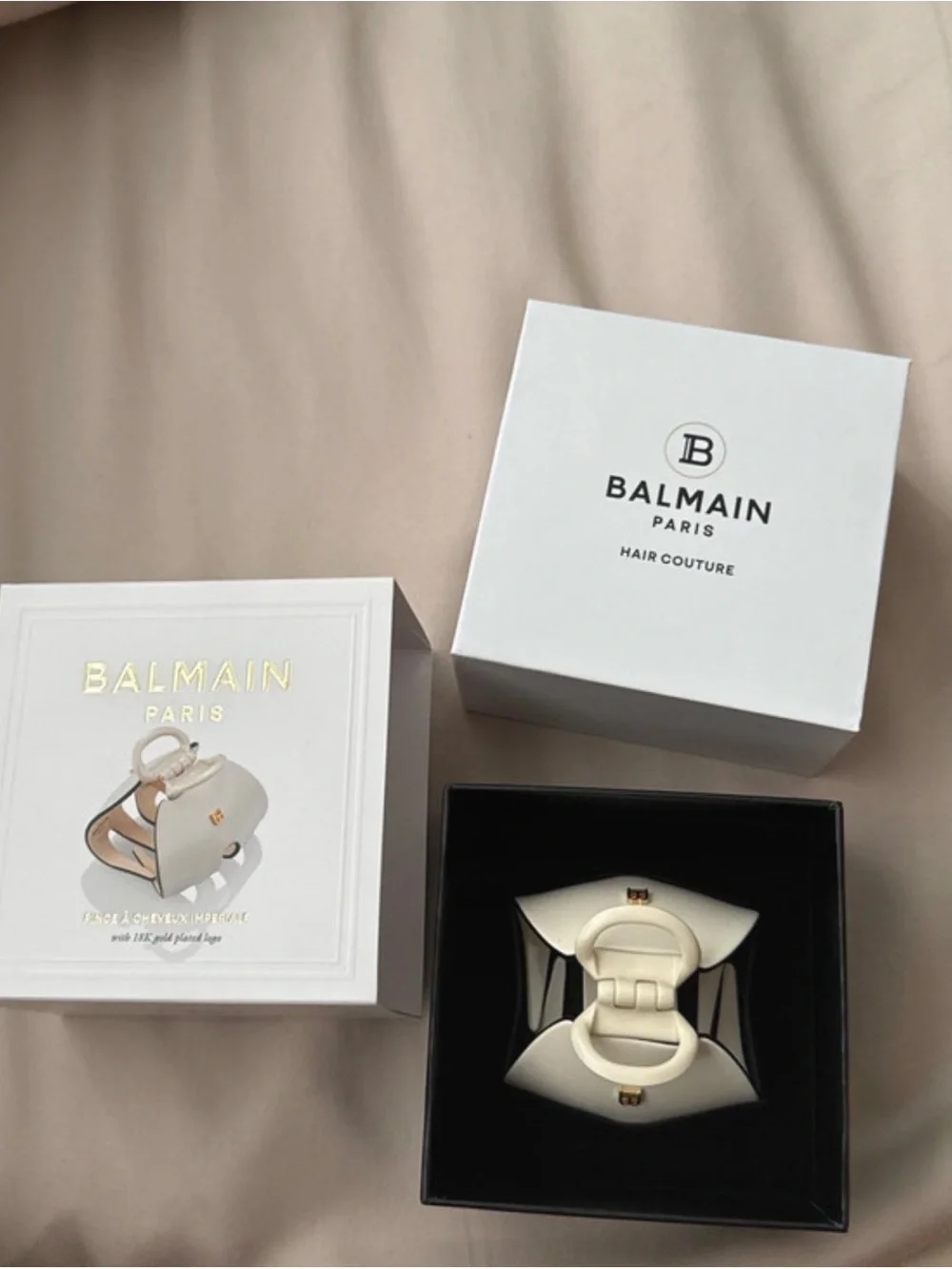 Balmain Mini Cream Hair Claw with 18K Gold Logo